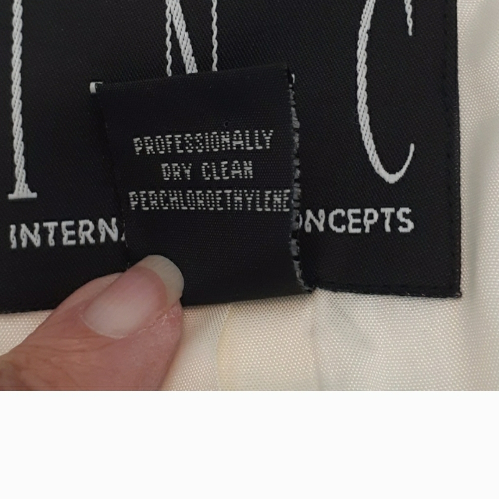 INC International Concepts Ivory Trench Coat Black Piping Button Front Medium - Picture 4 of 10